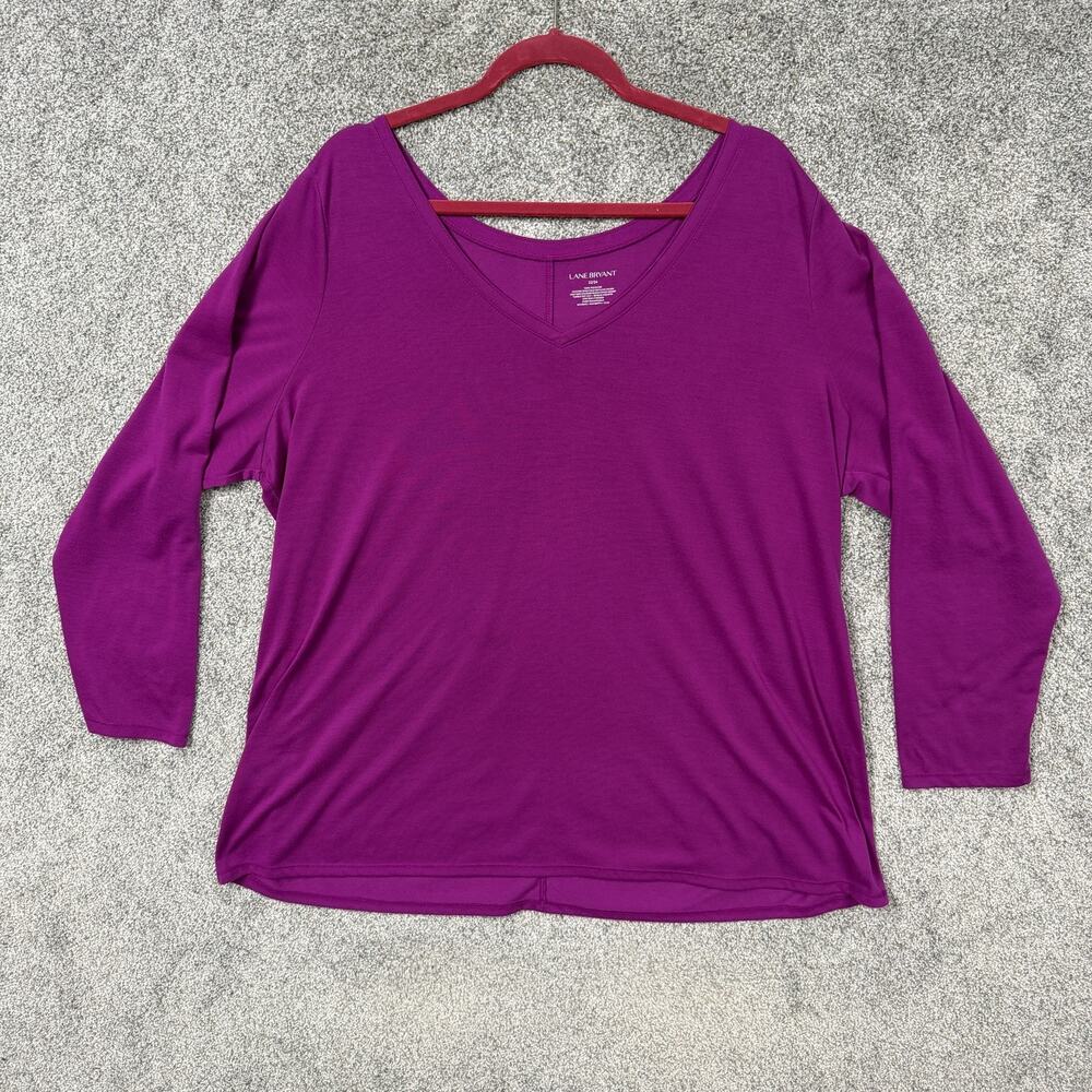Lane Bryant Shirt Womens 22/24 Plus Purple V-Neck Long Sleeve Layering Casual